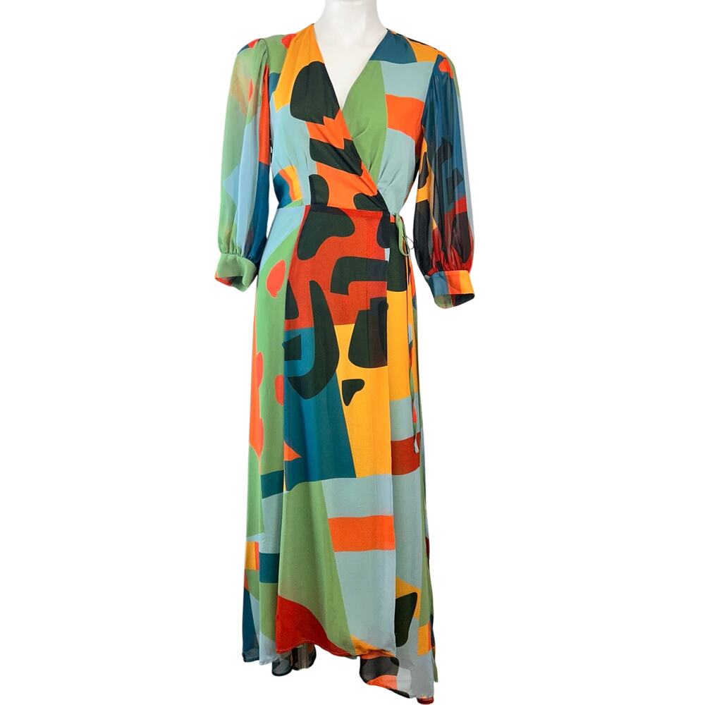 Hutch Multicolor Abstract Print Maxi Dress - Green, Blue, Orange - Picture 2 of 7